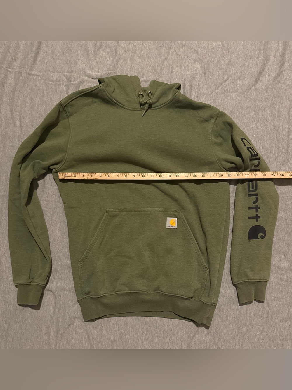 Carhartt Olive Green Pullover Hoodie with Sleeve Logo